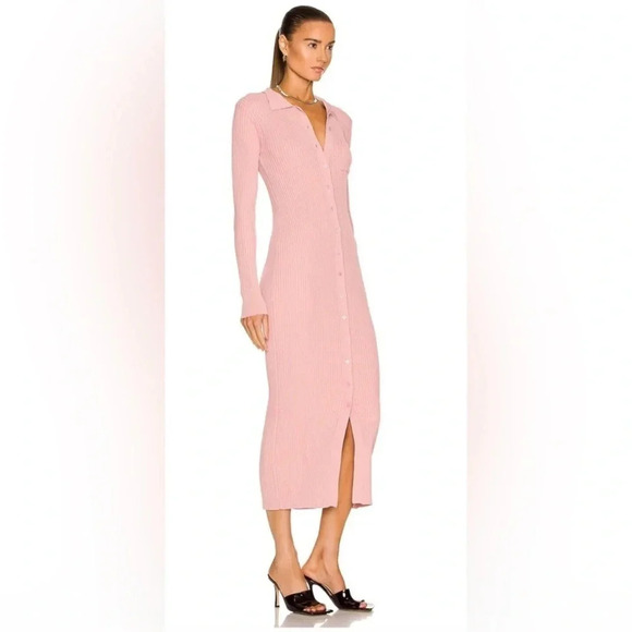 STAUD Napa Ribbed Long Sleeve Midi Dress in Blush NWT size L - Picture 1 of 7